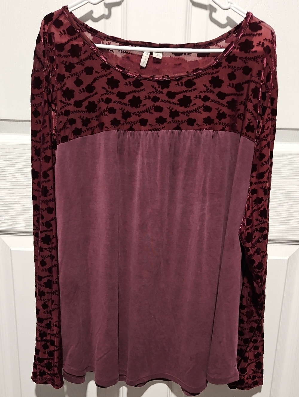 Cato Mauve and Burgundy Velvet Burnout Long Sleeve Top